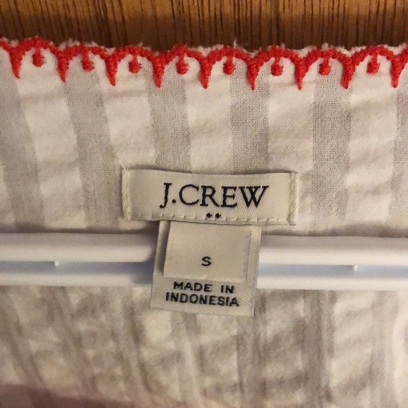 J. Crew W’s l/s 100% White cotton top with Red embroidery ~ small - Picture 3 of 11